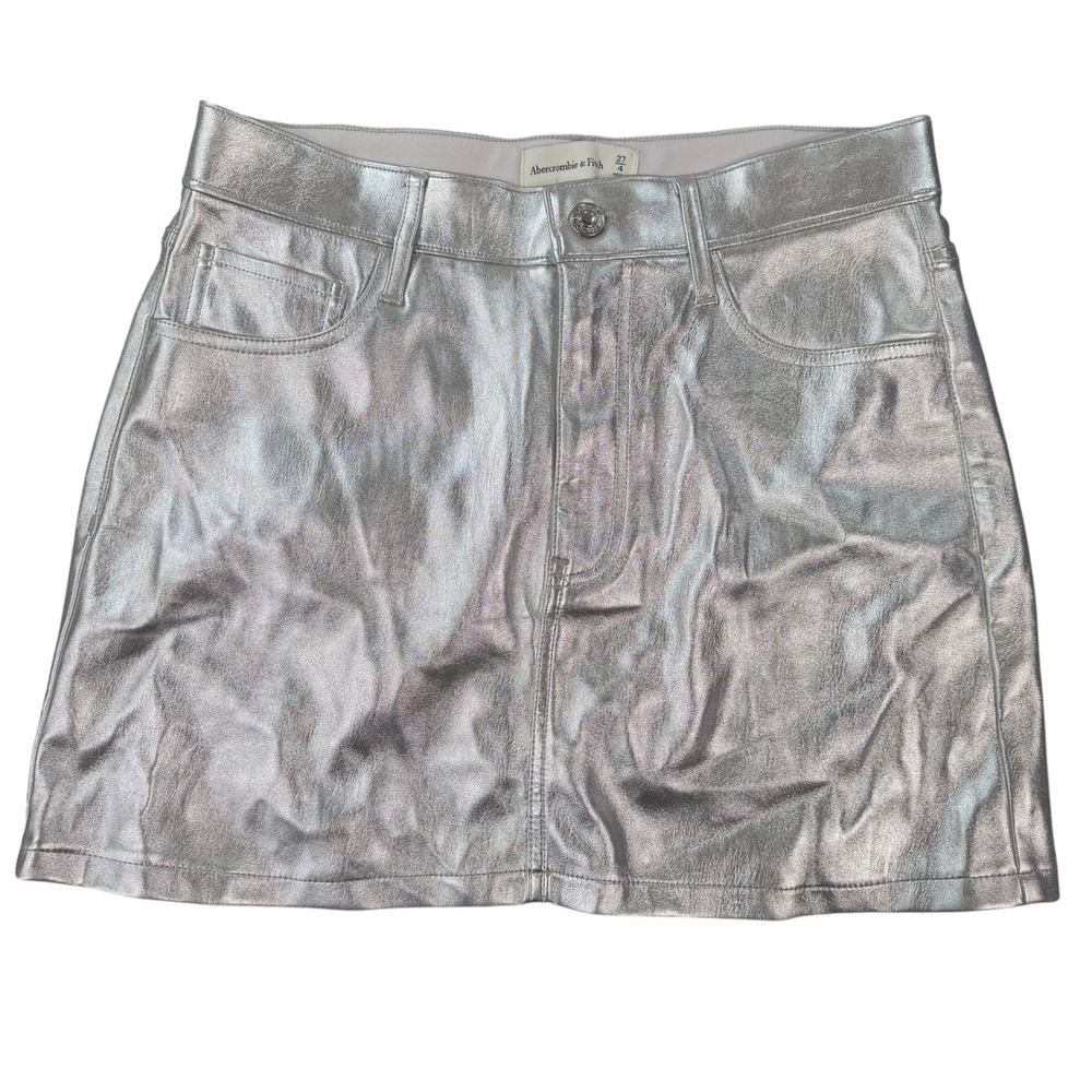 Abercrombie & Fitch Womens Metallic Silver Faux Leather Mini Skirt Size 4